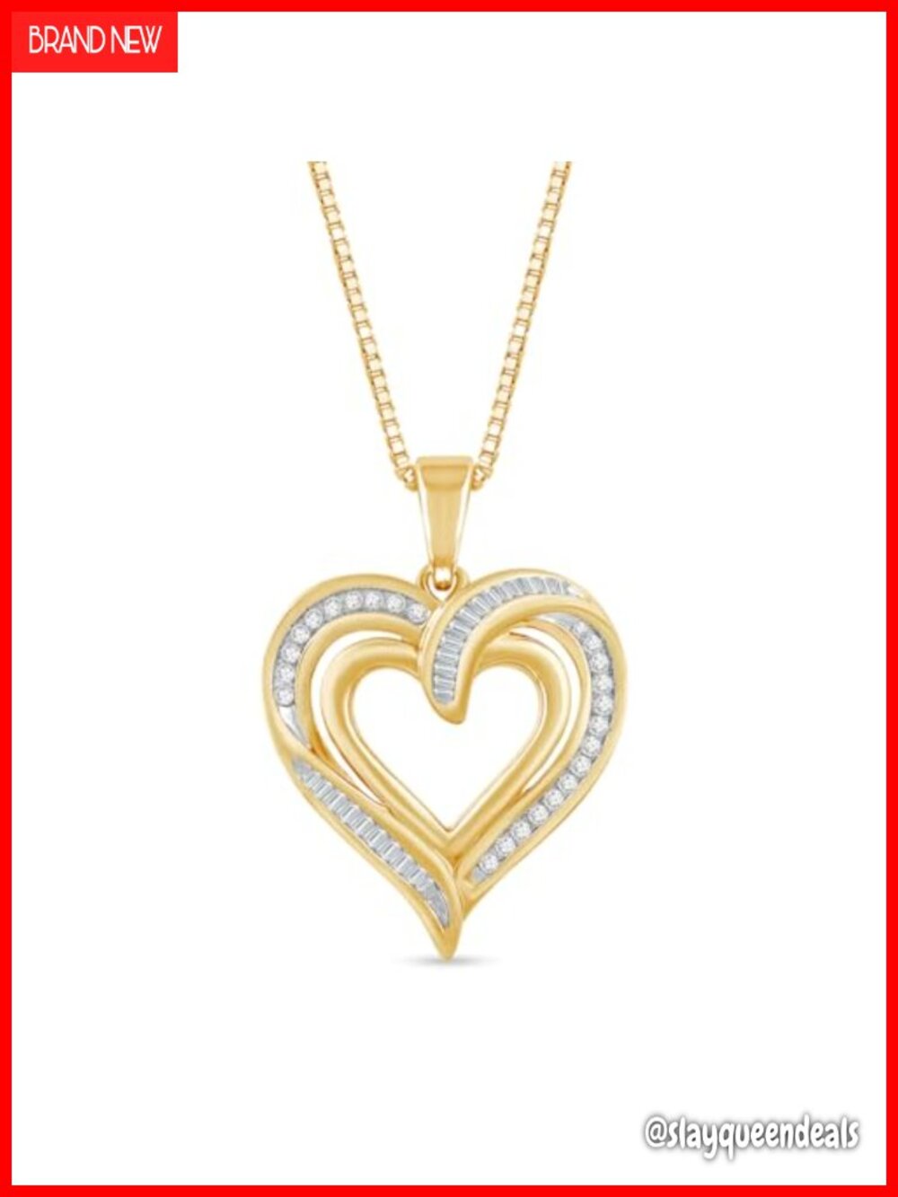 925 Sterling Silver Gold Plated Diamond Heart Pendant Necklace
